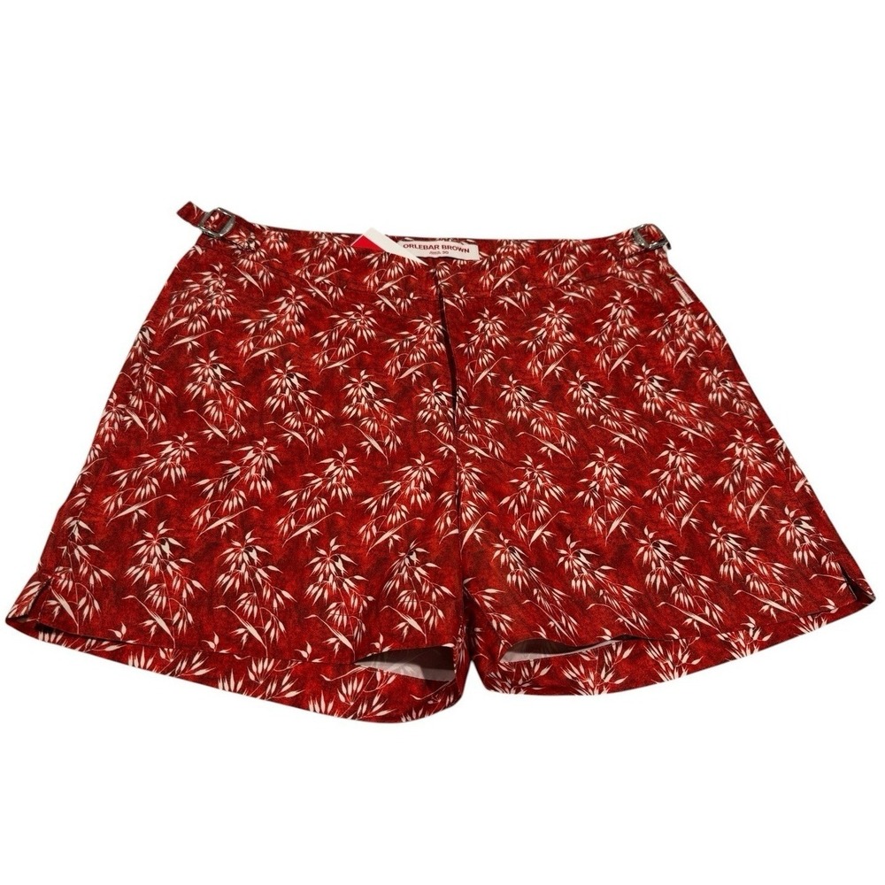 NWT Orlebar Brown Setter Swim Trunks Red Bamboo Print Men's 30